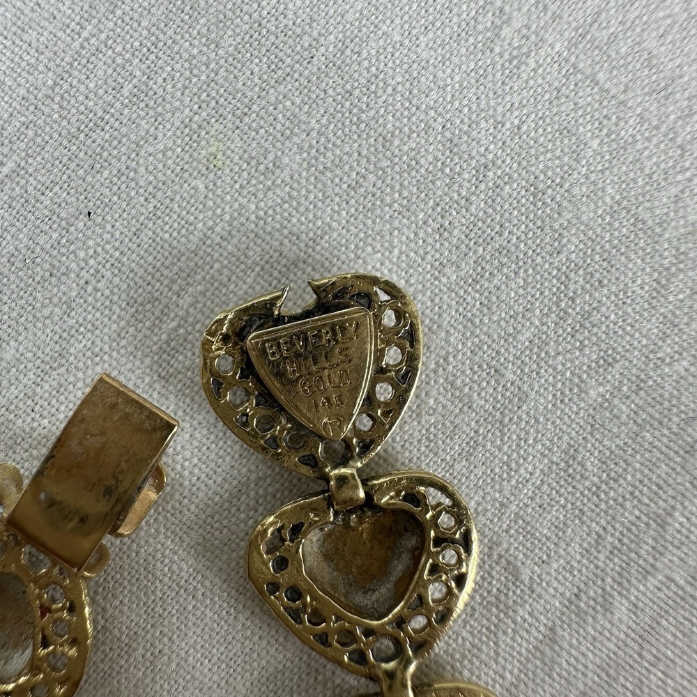 14k Vtg Beverly Hills Gold Heart Link 7" Tennis Bracelet 6 grams Repair / Scrap - Picture 6 of 8